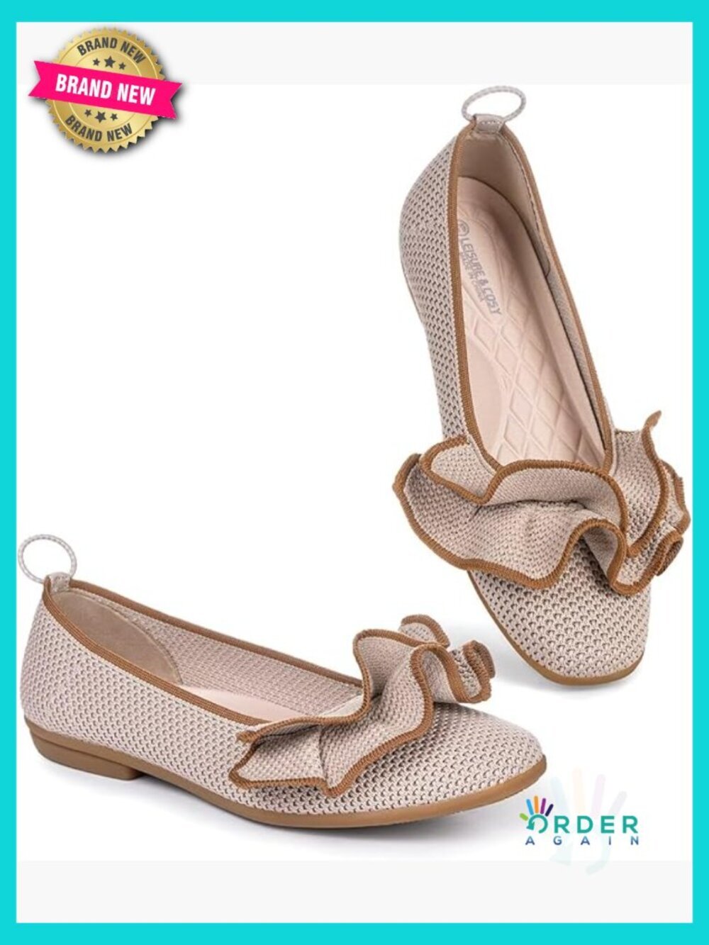 Square Toe Ballet Flats Knit Ruffled Slip-on Comfortable Dressy Work Shoes